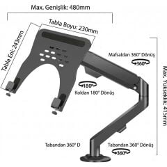 Profesyonel Amortisörlü 2’si 1 Arada Laptop ve Monitör Standı – Ayarlanabilir Ergonomik Masaüstü Kol,