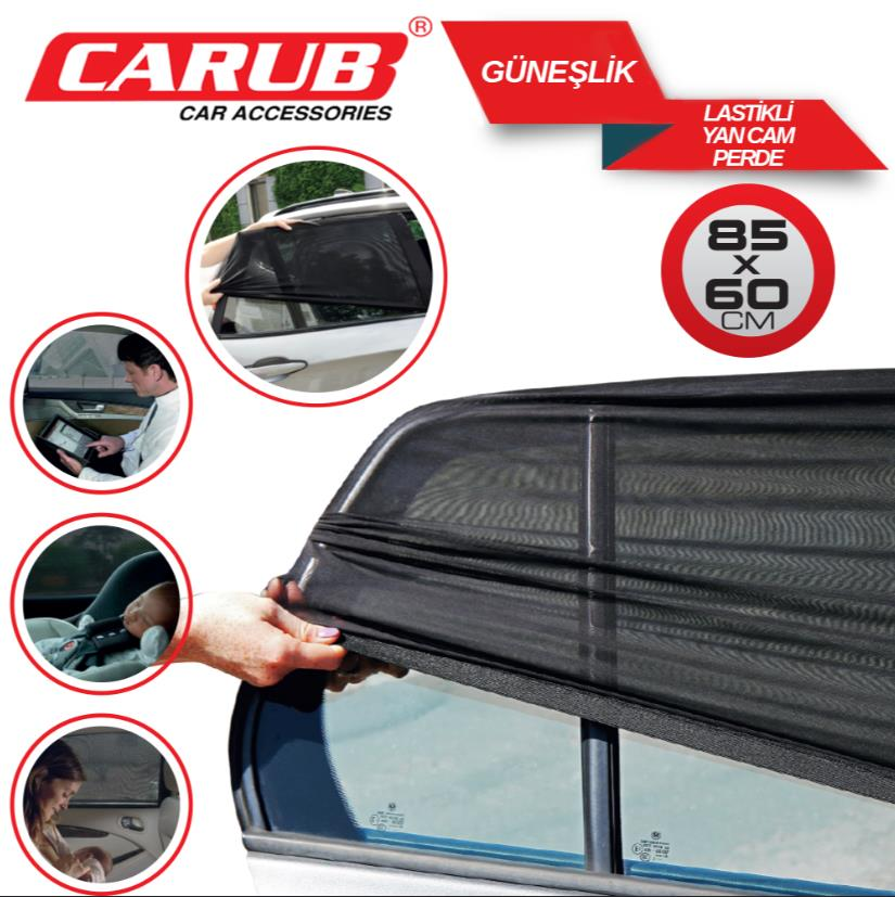 CARUB Perde Güneşlik YanCam Lastikli+Cırtlı 85X60