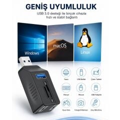6080 Usb 3.0 Hub 5 Port Çoklayıcı SD TF Micro SD MMC Kart Okuyucu Splitter Çevirici