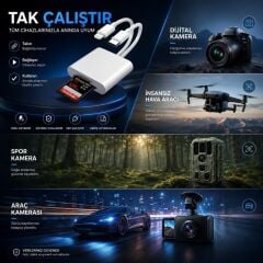 Type-C Lightning Kart Okuyucu Micro SD TF Hafıza Kart Adaptörü Çevirici Çoklayıcı Sdhc