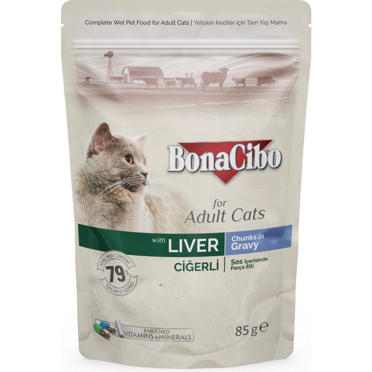 Soslu Ciğerli Pouch Yetişkin Kedi Yaş Maması 85 gr X12 Adet