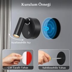 LEDX AL-XYD05 Çok Fonksiyonlu Dokunmatik Şarjlı 1200 mAh Duvar Aplik 3000K-4000K-6500K Type-C