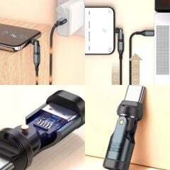 6009 USB Type-C OTG Çevirici Adaptör 540° Döner PD240W 5A Şarj Veri Dönüştürücü