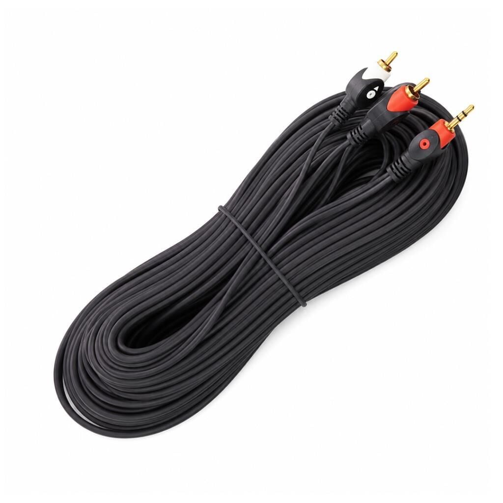 PM-1841 Siyah 2 RCA Erkek + 3.5 mm Stereo Erkek Gold 10 Metre Ses Kablosu