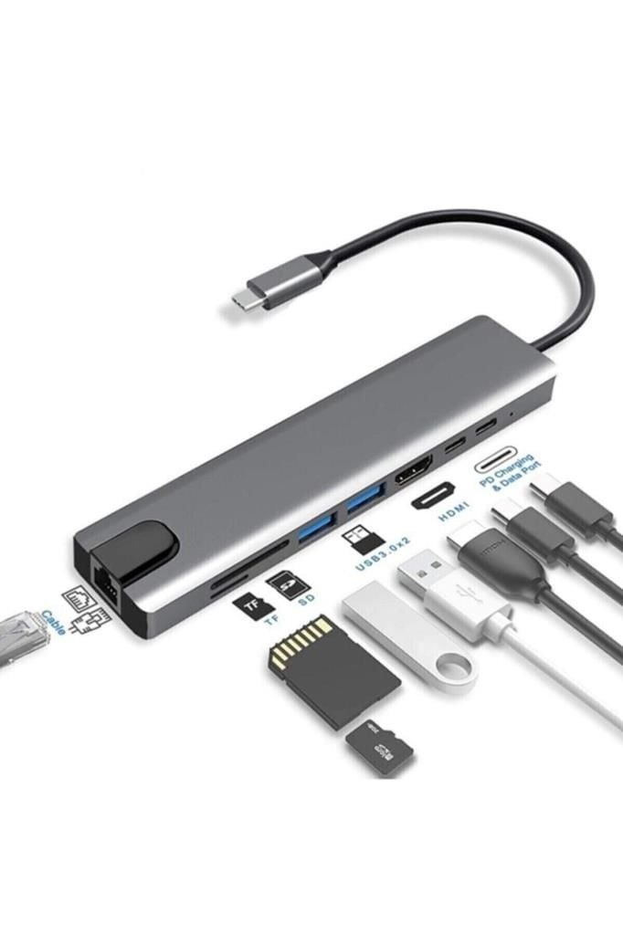 Macbook Pro Air Usb Type-c Hub Dönüştürücü Çevirici Çoklayıcı Usb Hdmı Micro Sd 8 Girişli