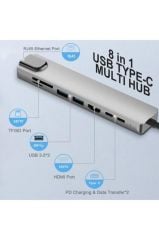 Macbook Pro Air Usb Type-c Hub Dönüştürücü Çevirici Çoklayıcı Usb Hdmı Micro Sd 8 Girişli