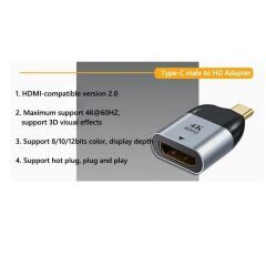 Type C To Hdmi 4K 60Hz Mini Çevirici Dönüştürücü Adaptör