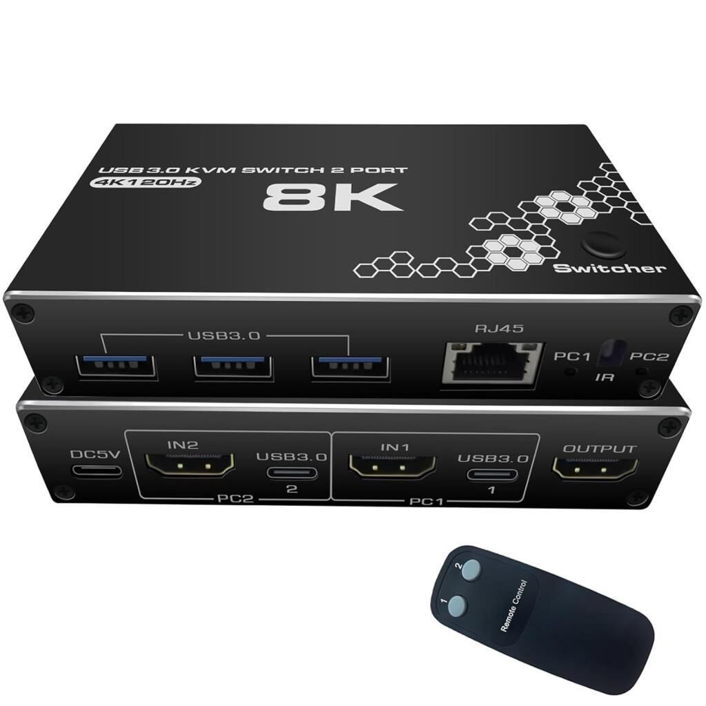 4669 Kumandalı Usb 3.0 4k Hdmi Kvm Switch 2 Port Rj45 Ethernet Pc Kasa Klavye Mouse Çoklayıcı