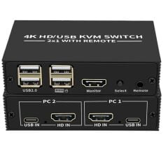 4306 Hdmi Kvm Switch 2 Port Usb Type C 2 PC Tek Kasa Klavye Mouse Kontrol Çoklayıcı