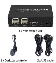 4306 Hdmi Kvm Switch 2 Port Usb Type C 2 PC Tek Kasa Klavye Mouse Kontrol Çoklayıcı