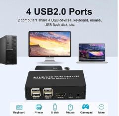 4306 Hdmi Kvm Switch 2 Port Usb Type C 2 PC Tek Kasa Klavye Mouse Kontrol Çoklayıcı