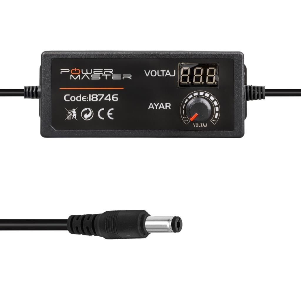 3 Volt - 12 Volt 5 Amper 5,5 × 2,5 mm Uçlu 1 Metre Kablolu Ayarlı Kademeli Adaptör