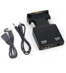 Vga To Hdmi Çevirici Dönüştürücü Laptop Tv Monitör Adaptör Kablosu + Hdmi Kablo 1.5 Metre