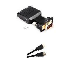 Vga To Hdmi Çevirici Dönüştürücü Laptop Tv Monitör Adaptör Kablosu + Hdmi Kablo 1.5 Metre