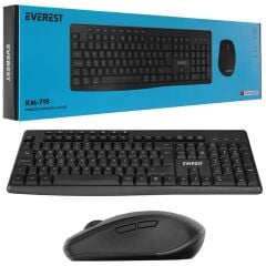 EVEREST KM-719 SİYAH İKİSİ BİR ARADA 2 IN 1 KABLOSUZ Q MULTİMEDİA KLAVYE + MOUSE SET